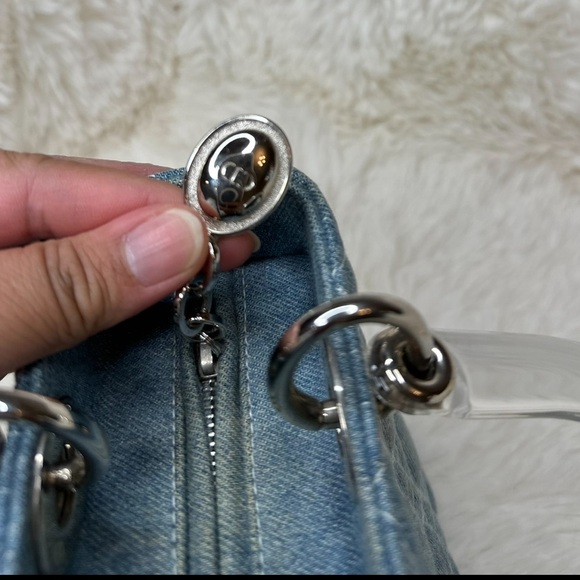 Christian Dior Medium Denim Cannage Lady Dior Bag with Acrylic Handles - Picture 8 of 14